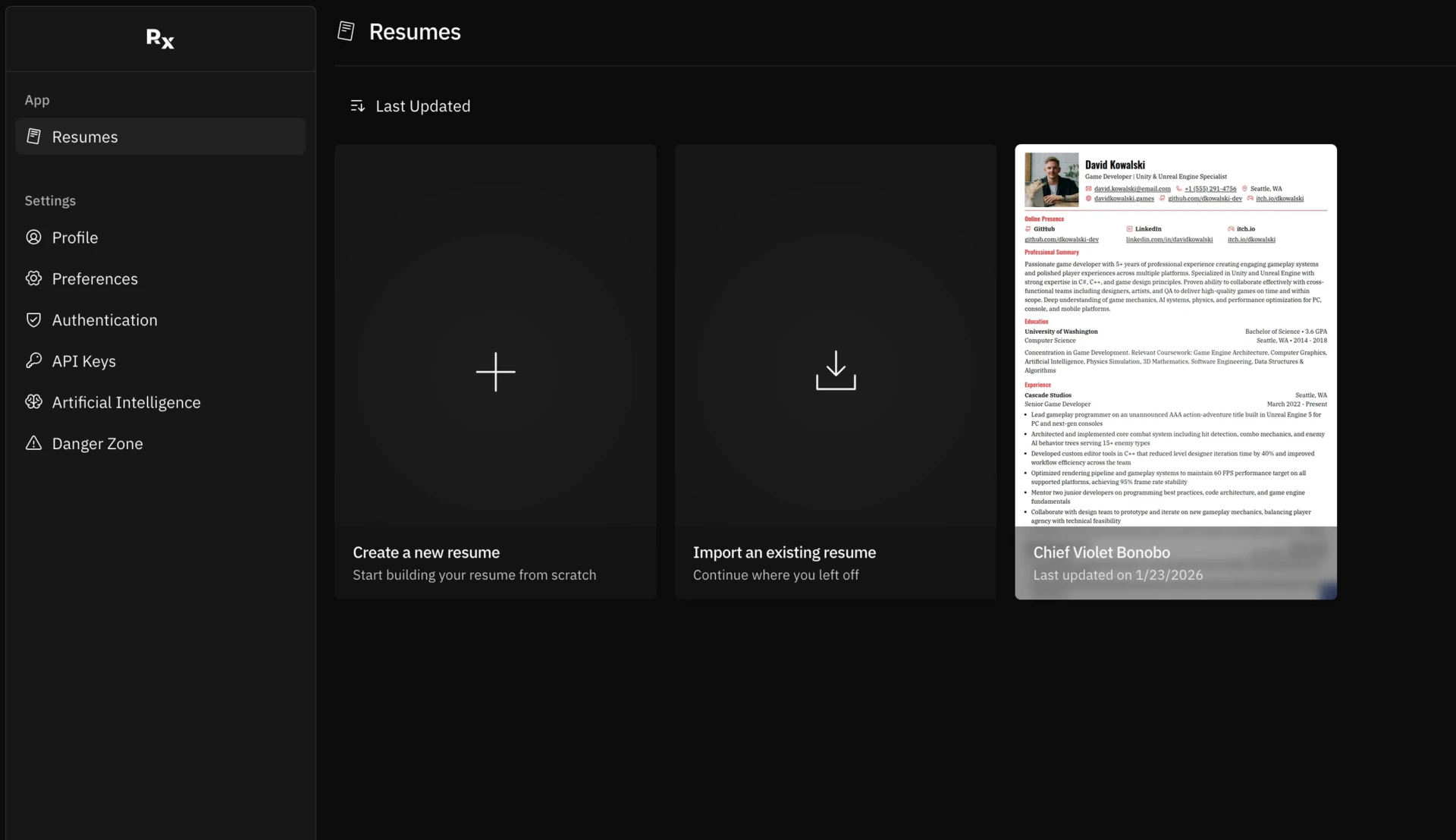 Screenshot of your resumes dashboard showing all your resume
