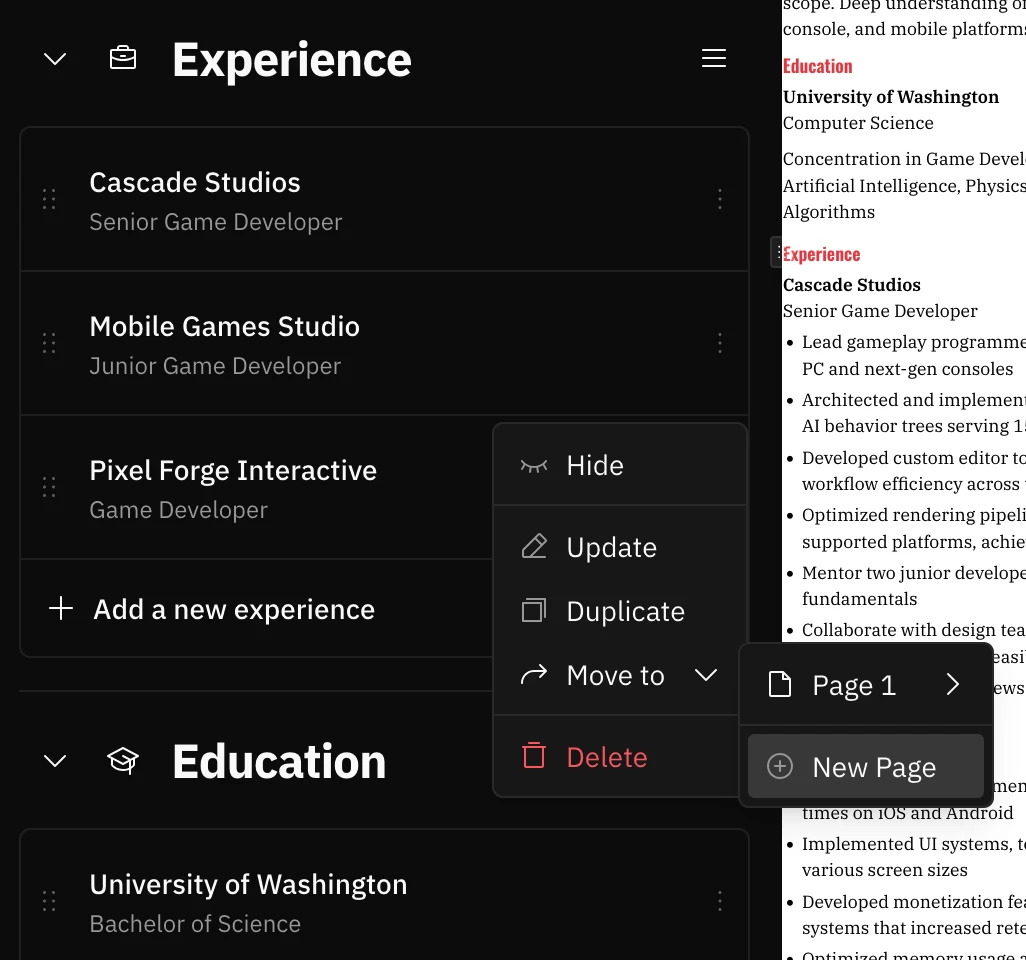 Screenshot of the 'Move to' submenu with destination options