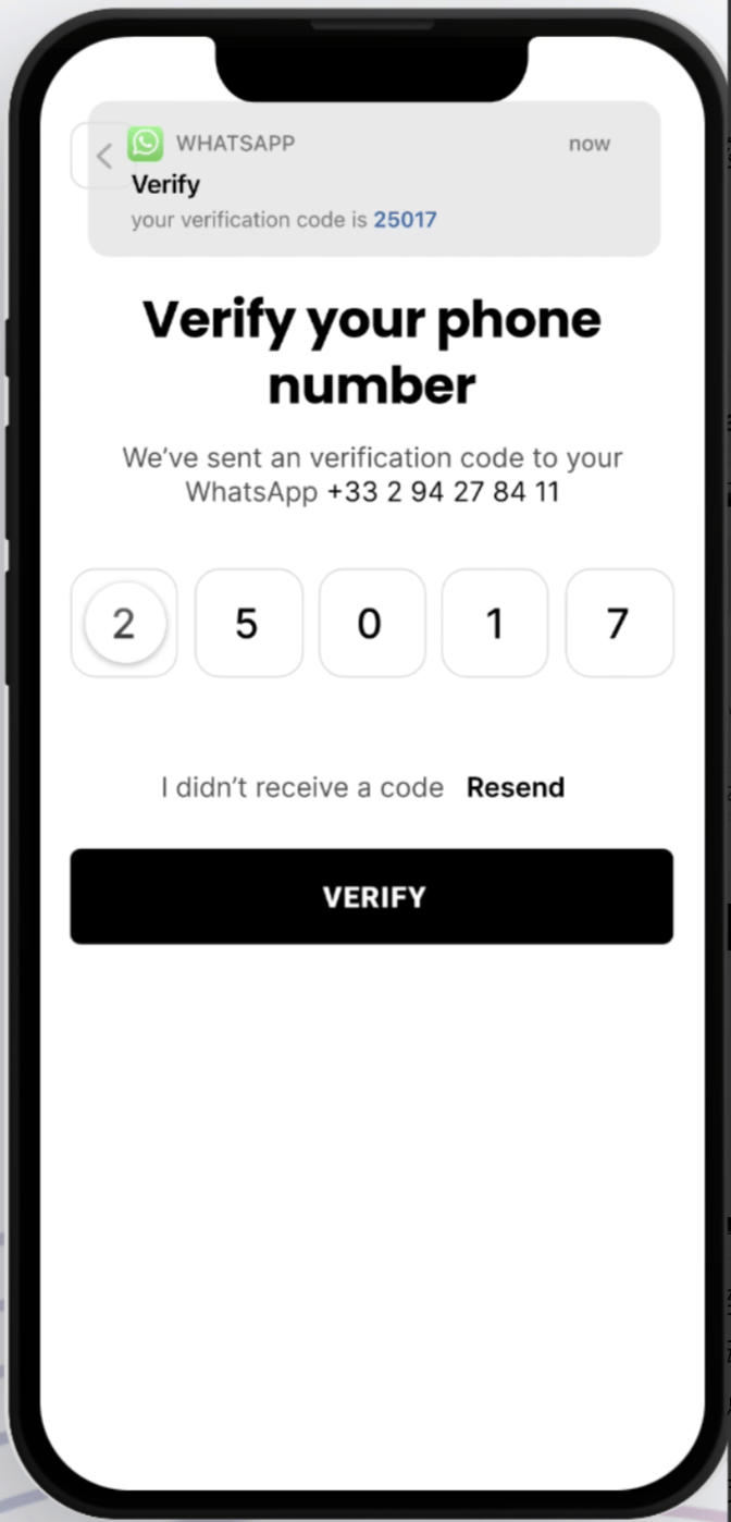 Illustrative code-entry screen with a populated code field.