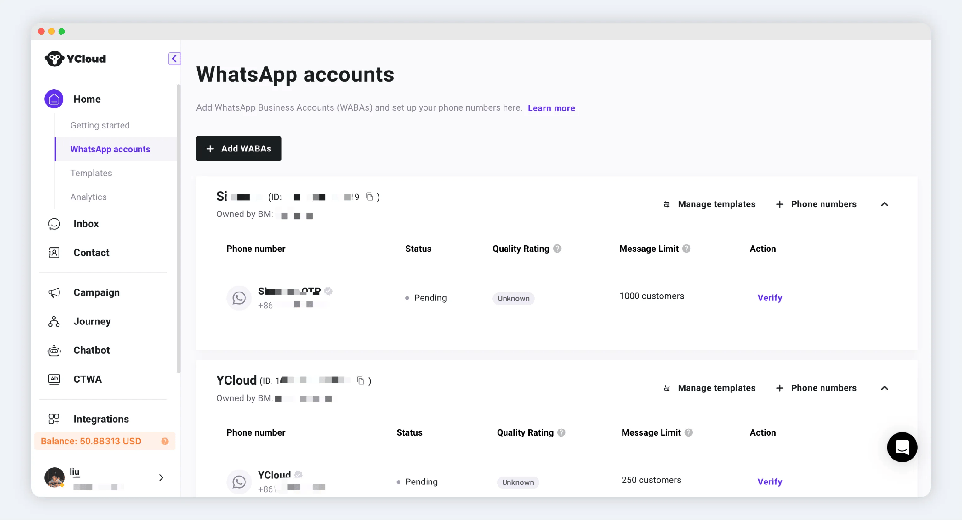 YCloud product screenshot