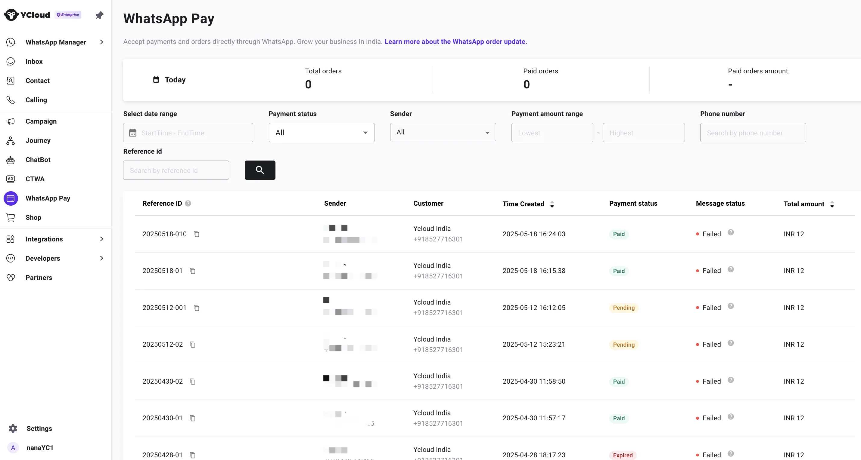 YCloud product screenshot