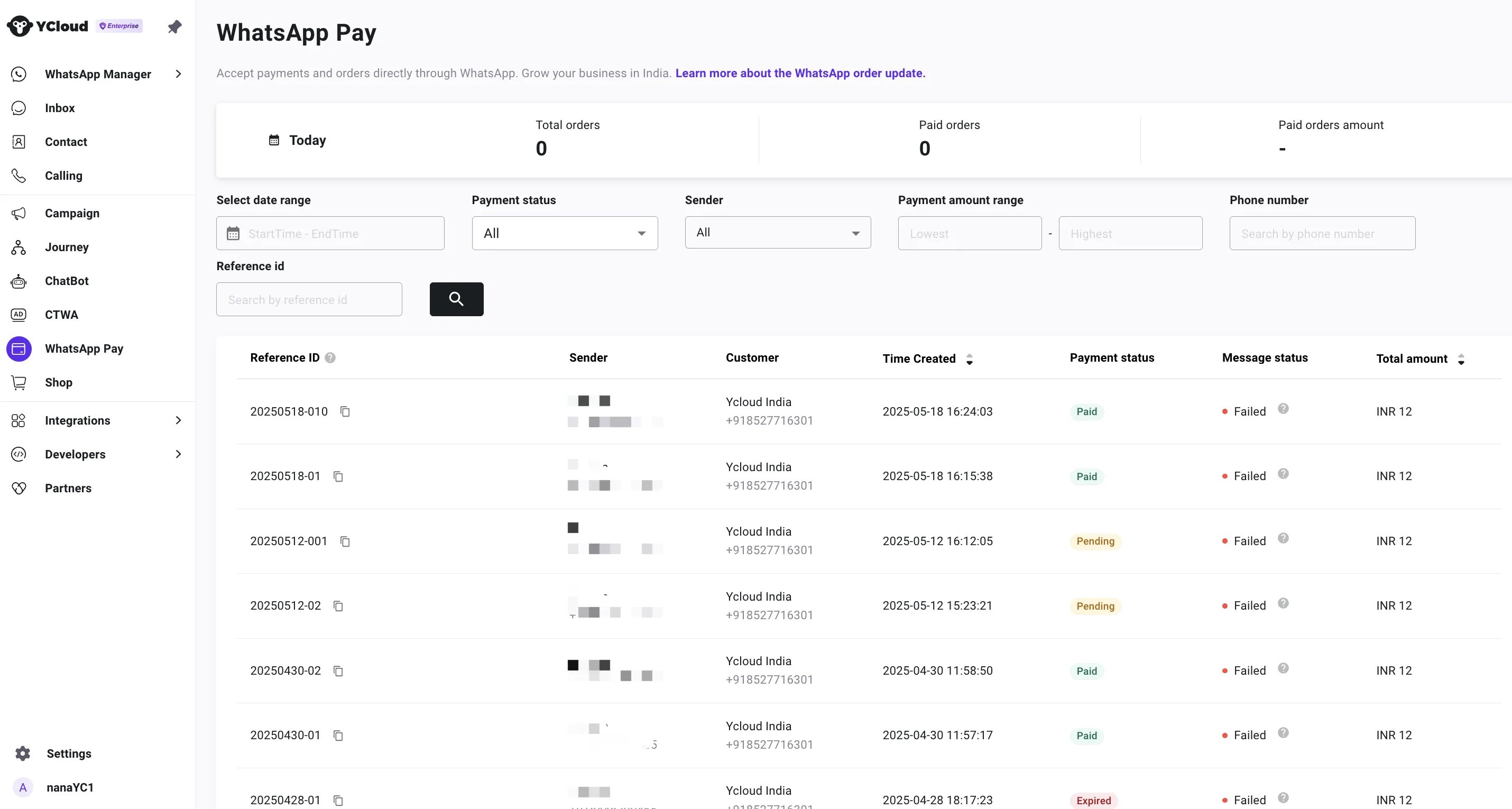 YCloud product screenshot