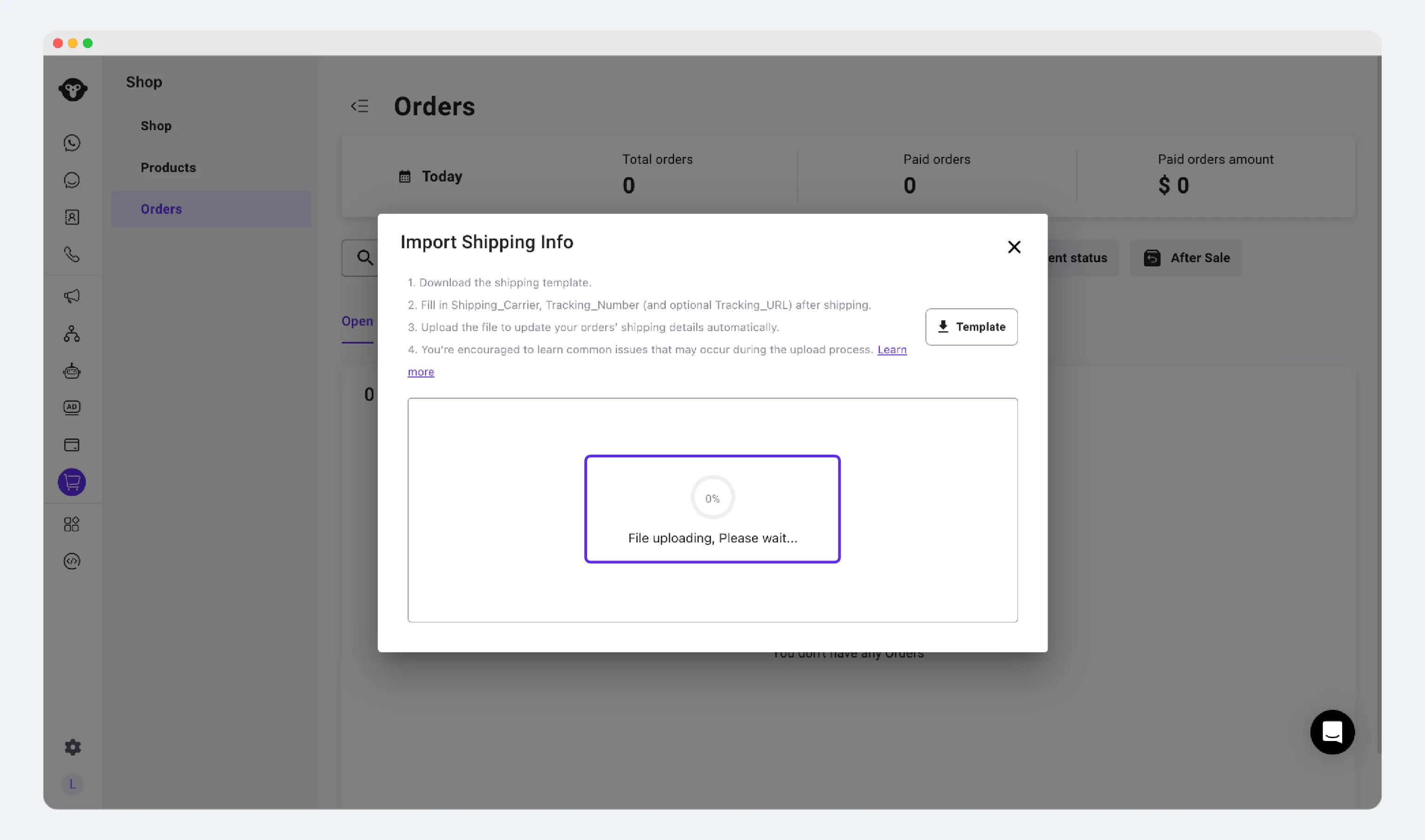 CSV import processing status