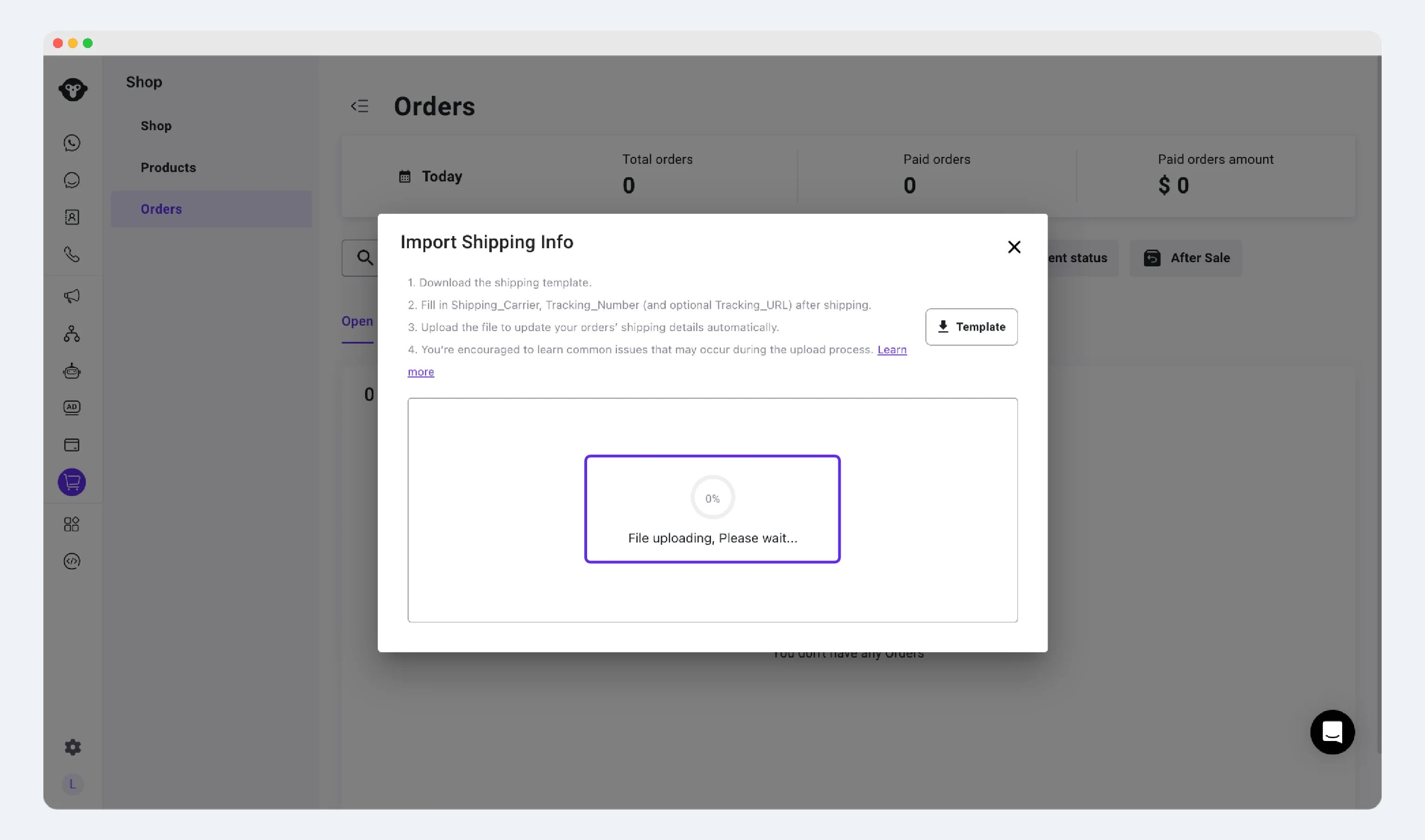 CSV import processing status