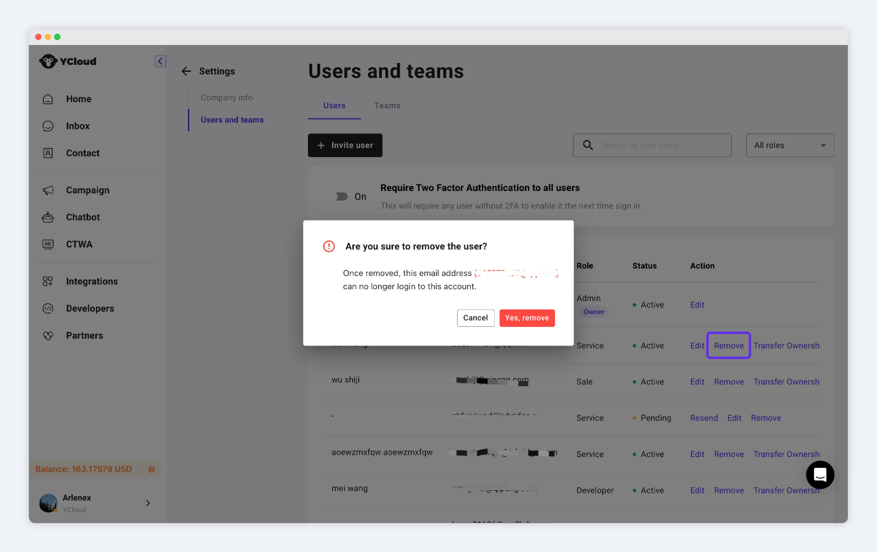 YCloud product screenshot