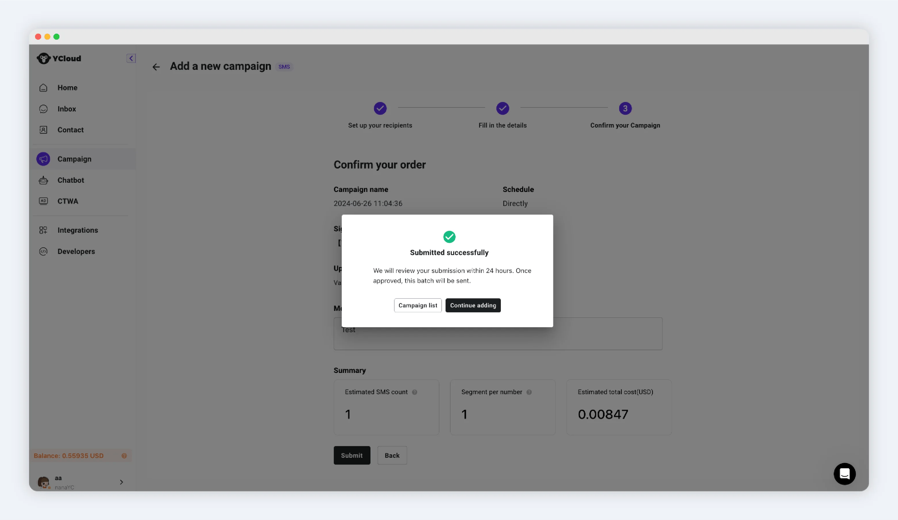 Captura de pantalla del producto YCloud