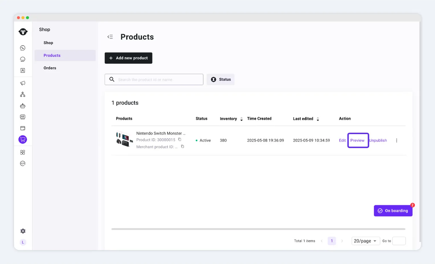 Предпросмотр товара в Shop