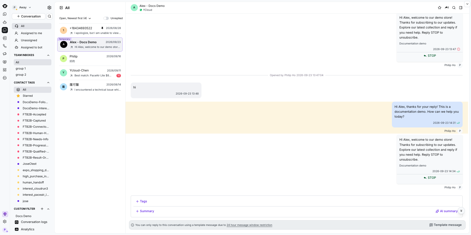 Conversación de Inbox mostrada después de cerrar el cuadro de diálogo de búsqueda de mensajes