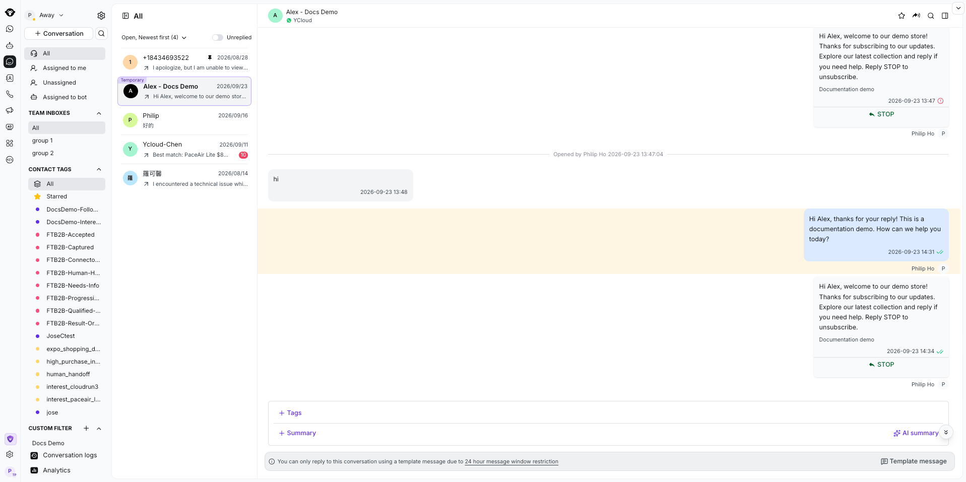Inbox conversation displayed after the message search dialog is closed