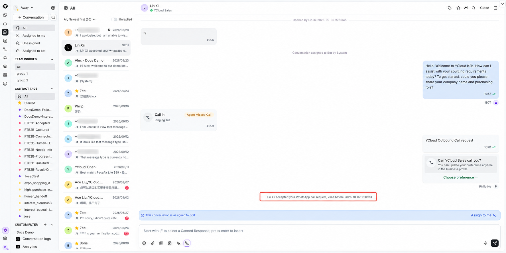 Notificação de solicitação de chamada do WhatsApp aceita na Inbox com números de telefone levemente desfocados