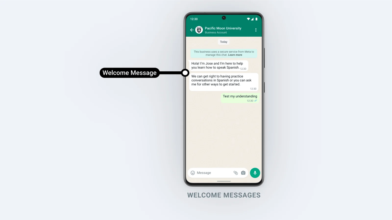 Welcome message