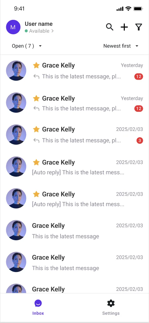 Lista de conversaciones móviles de YCloud Inbox