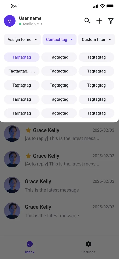 Filtros de conversaciones móviles de YCloud Inbox