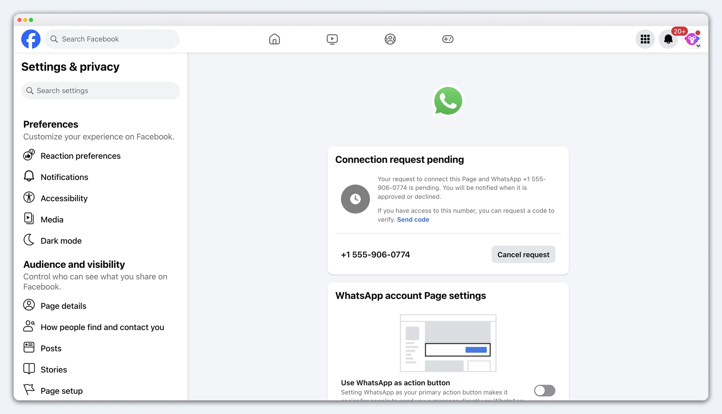 Процесс привязки WhatsApp к Странице Facebook для номера WhatsApp Business API