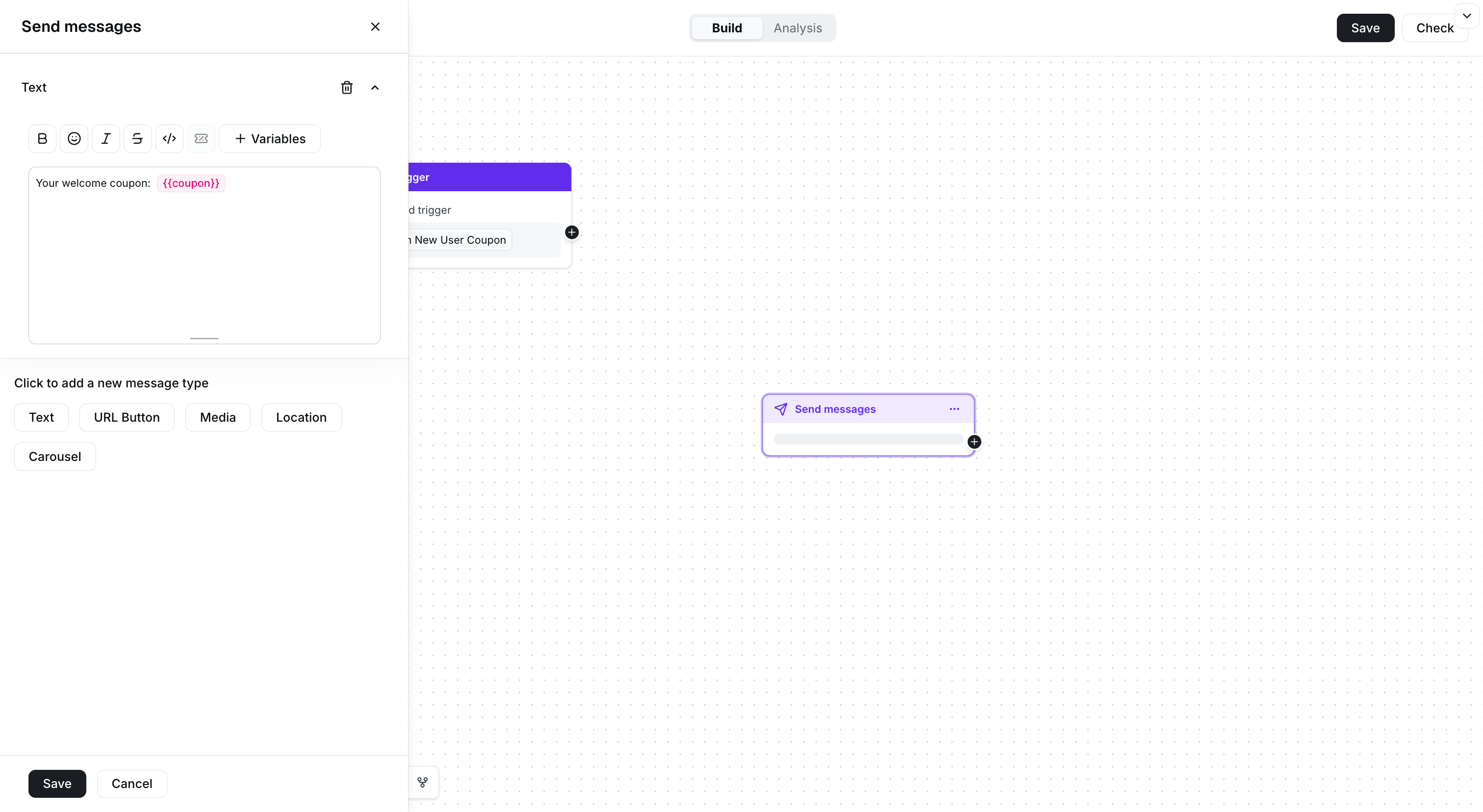Text reply with a coupon variable