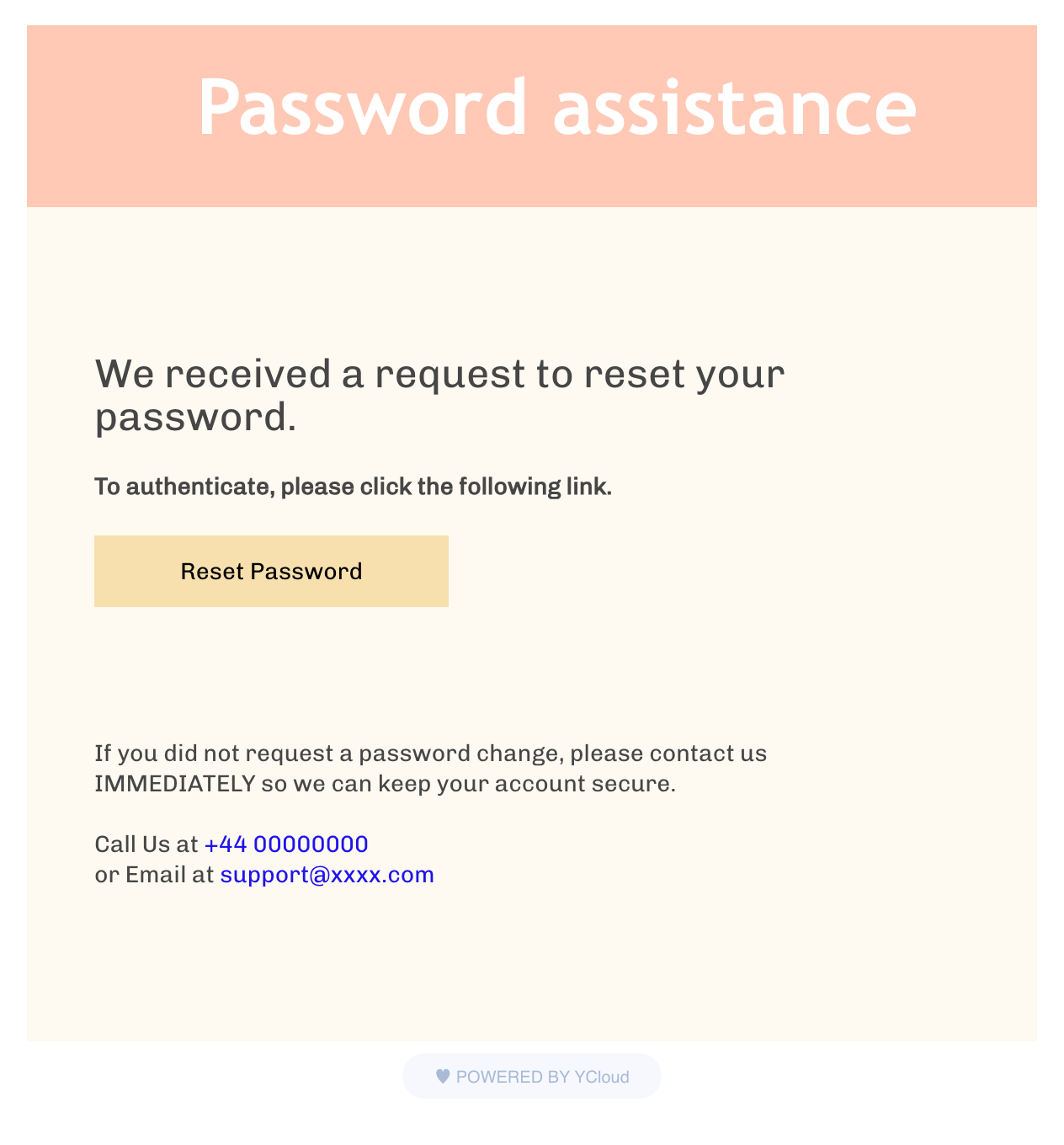 Password-reset email template rendered from the official HTML sample