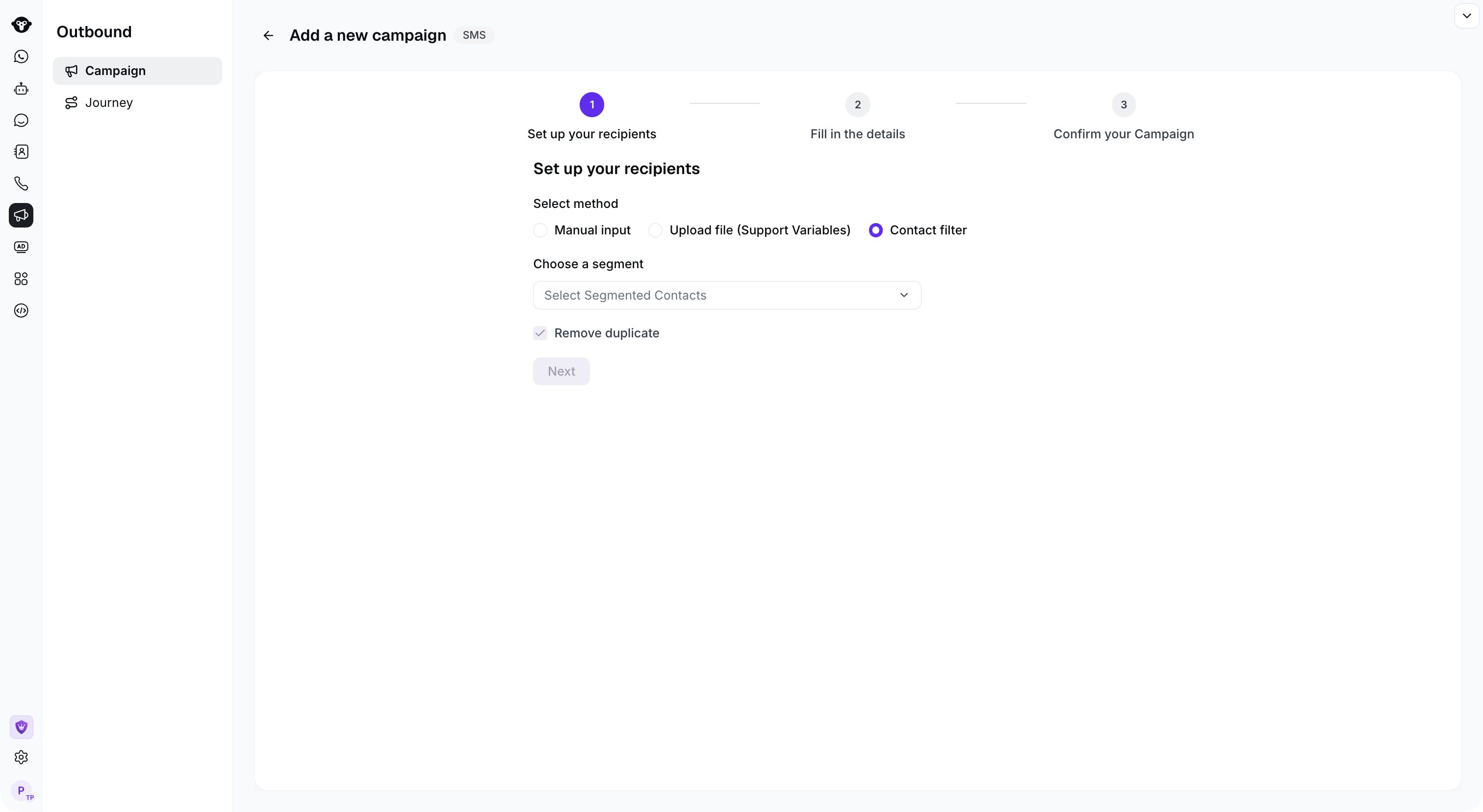 Selector de segmento de contactos de SMS
