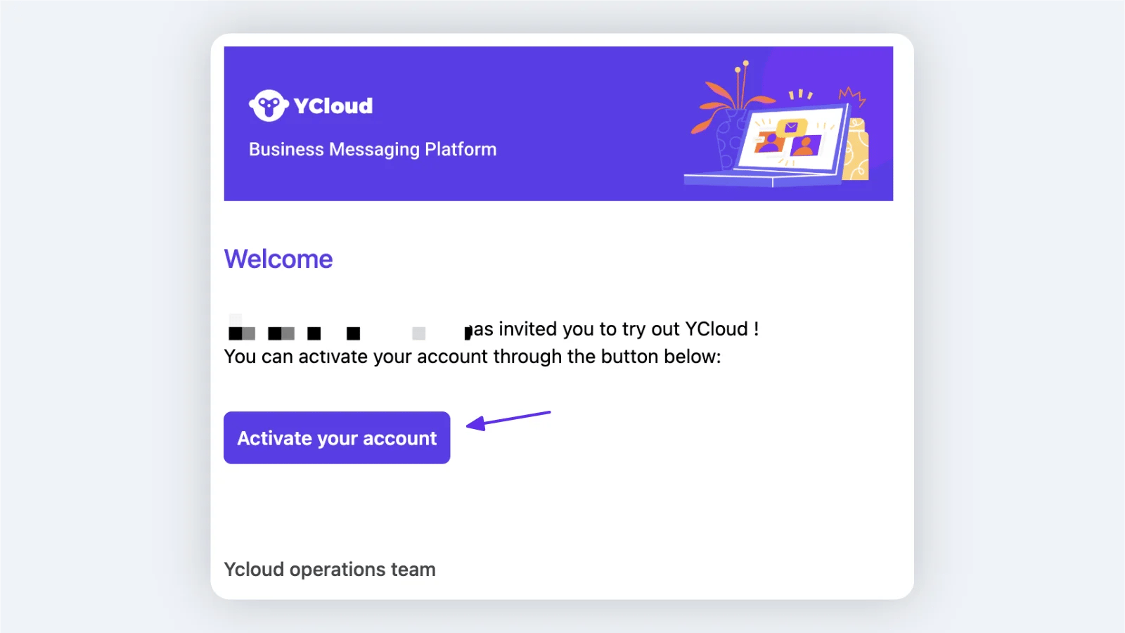 YCloud account activation email