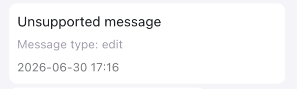 An unsupported Inbox message with the message type edit