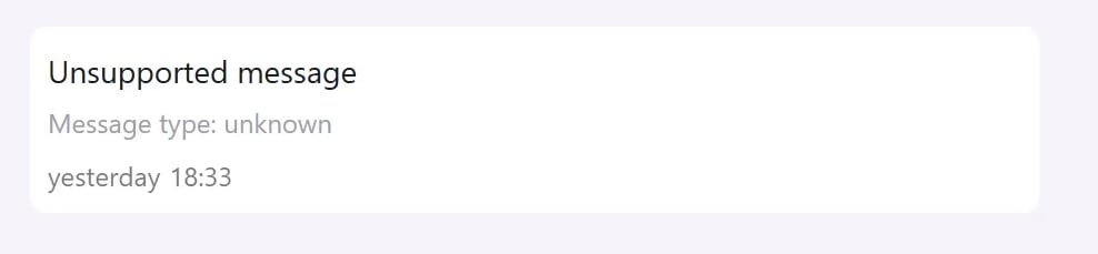 An unsupported Inbox message with an unknown message type