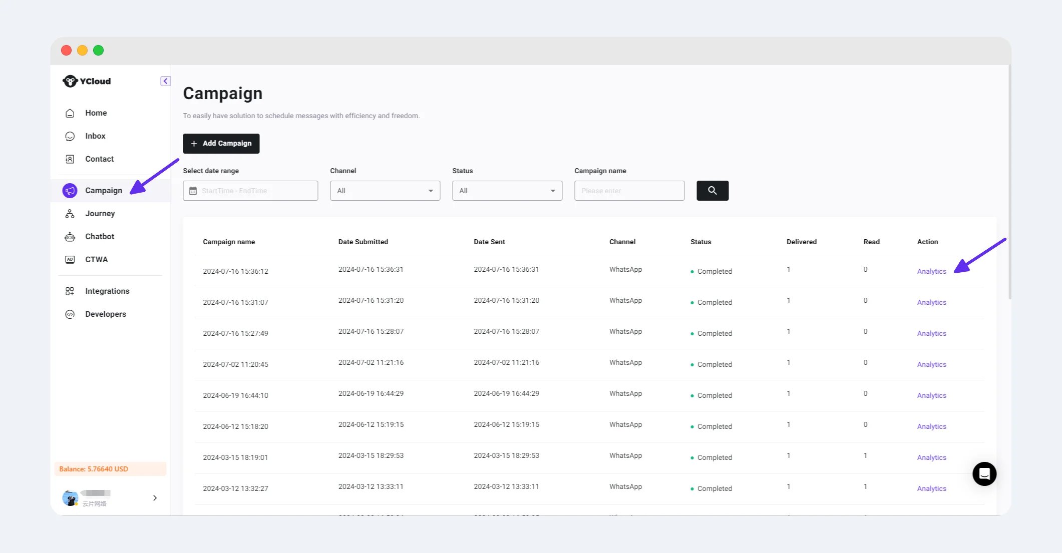Button Clicked section in Campaign Analytics