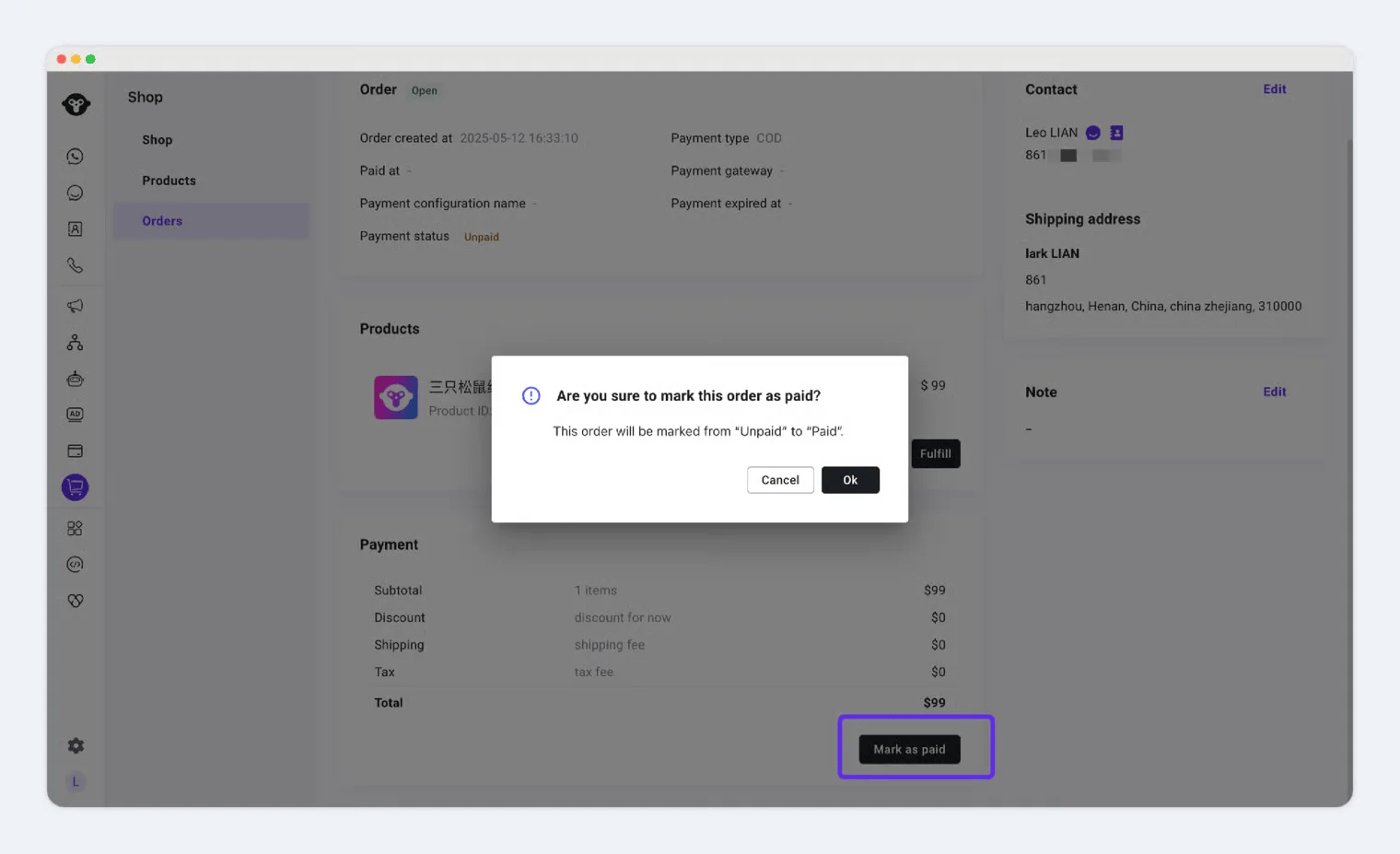 Mark Cash on Delivery order as paid