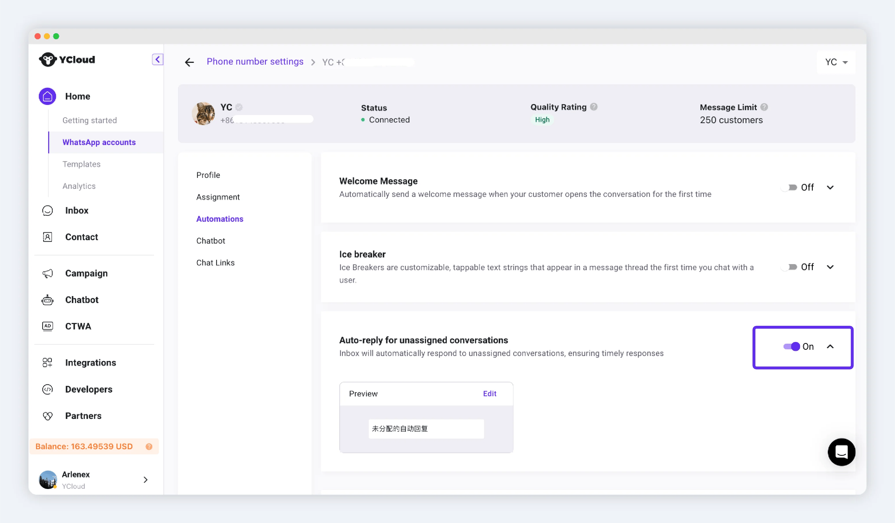 Enable auto-reply for unassigned conversations