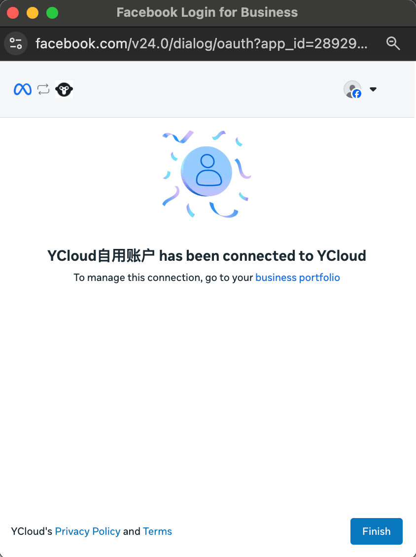 Meta authorization confirmation page.