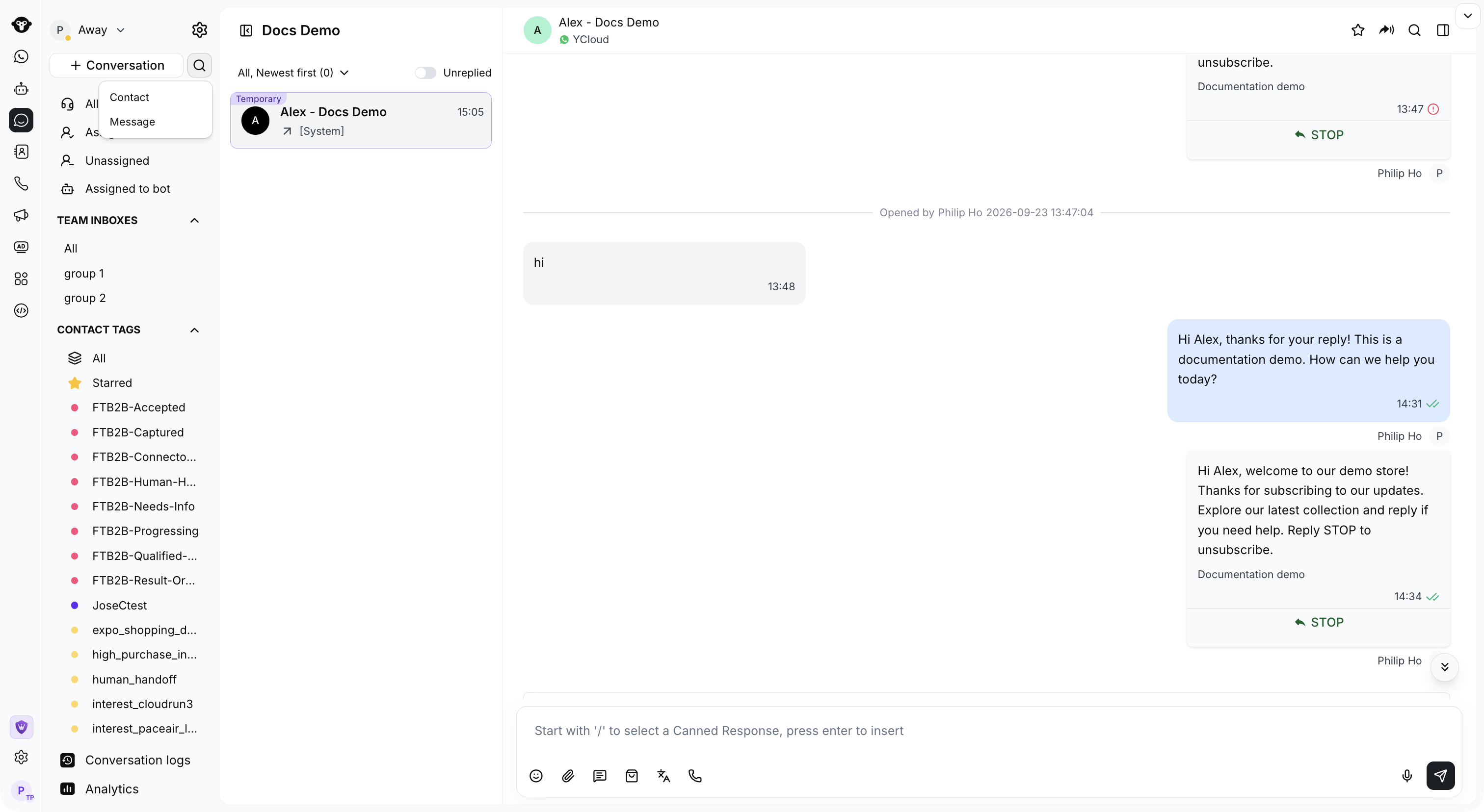 Menú de búsqueda de contactos y mensajes en Inbox