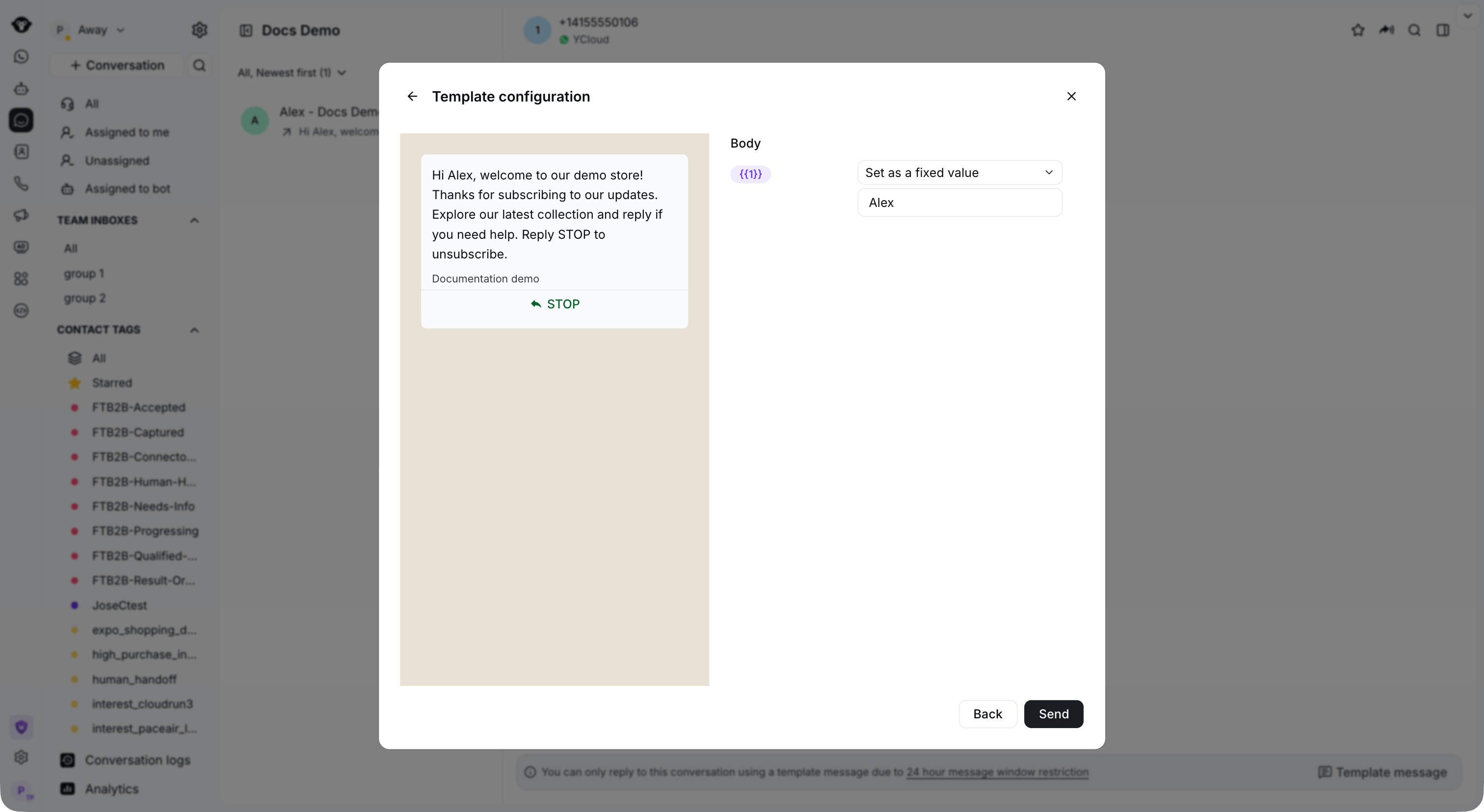 Full Inbox with template variables and message preview