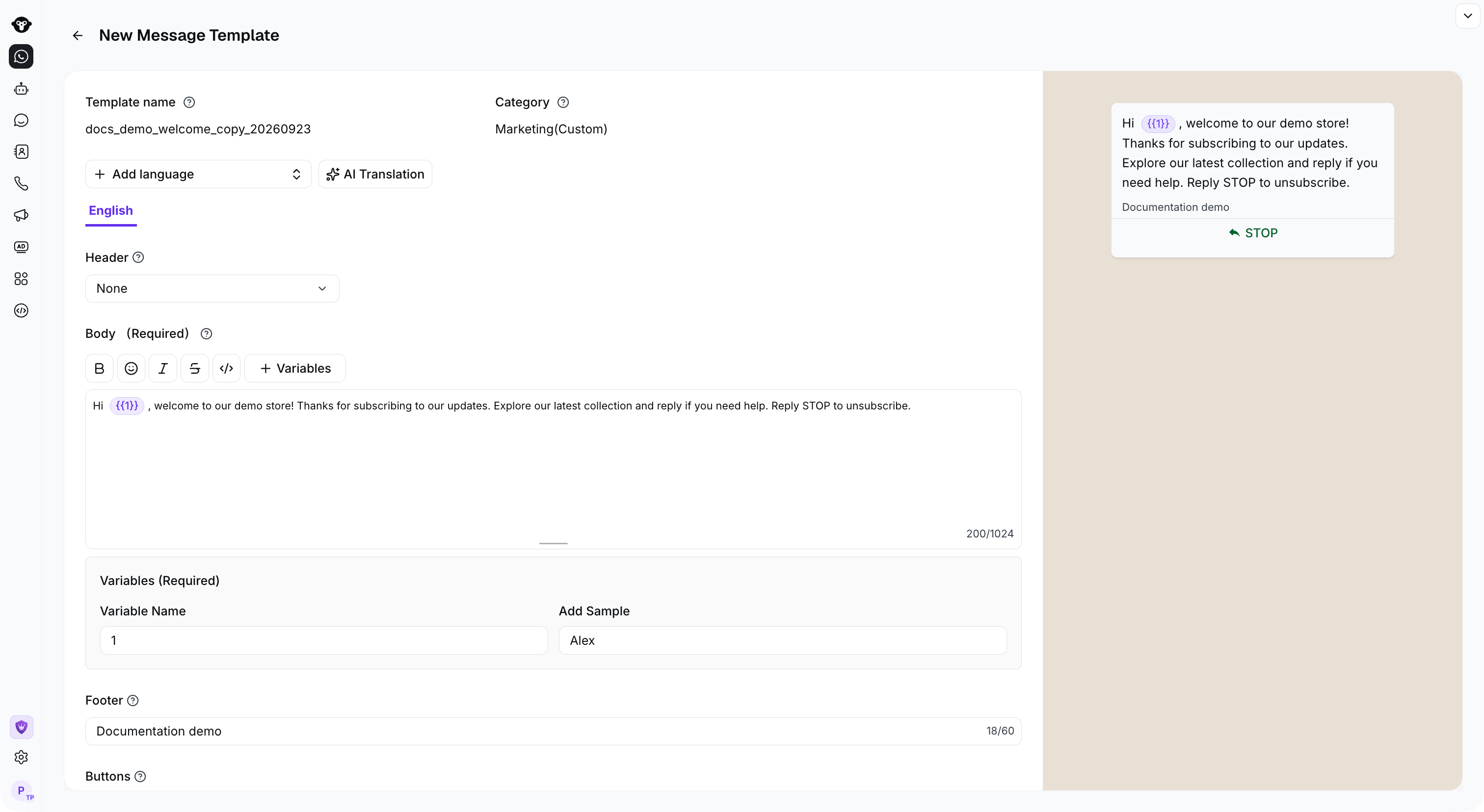 Copied welcome template in the current editor