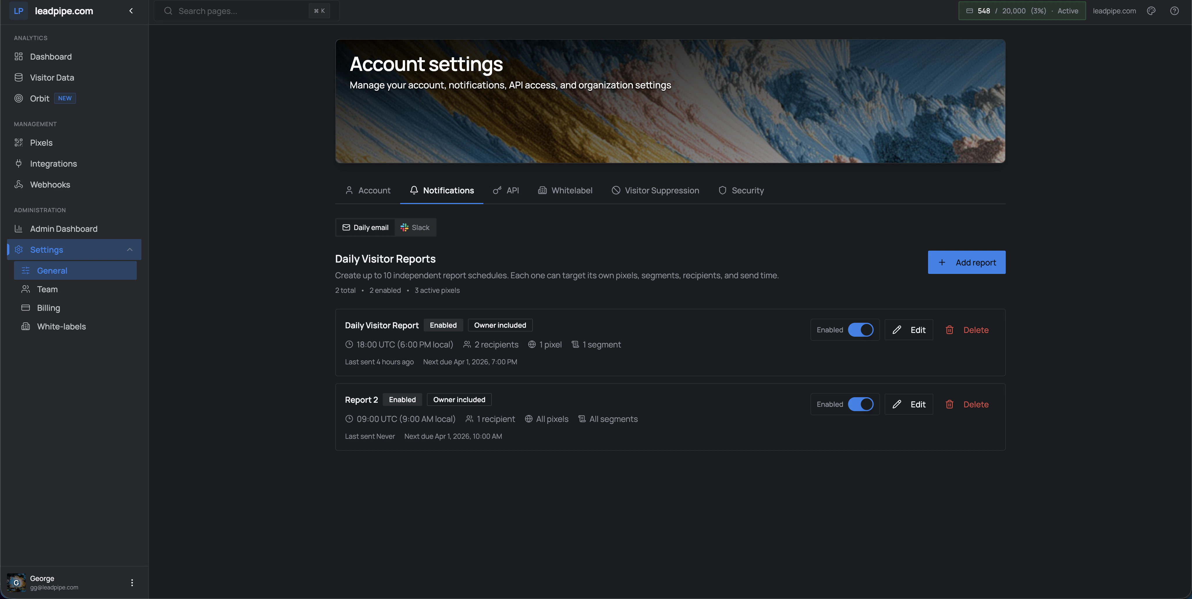 Daily visitor reports