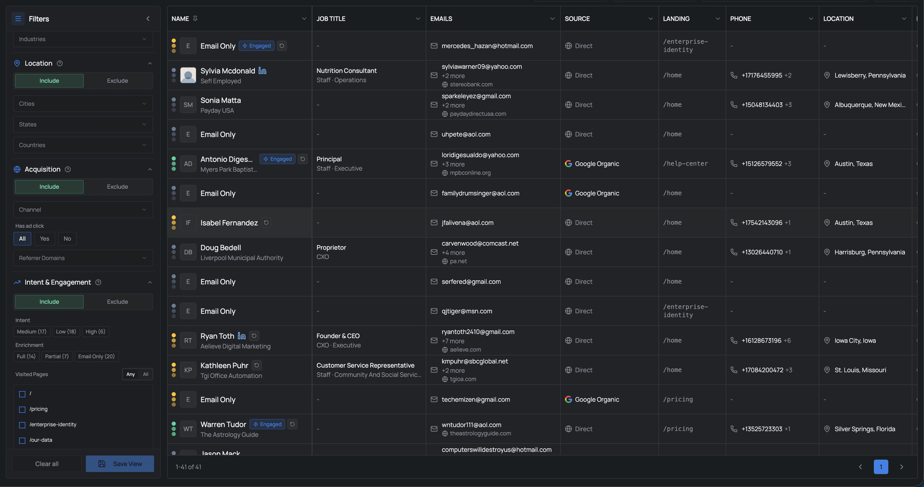 Visitor Insights filters