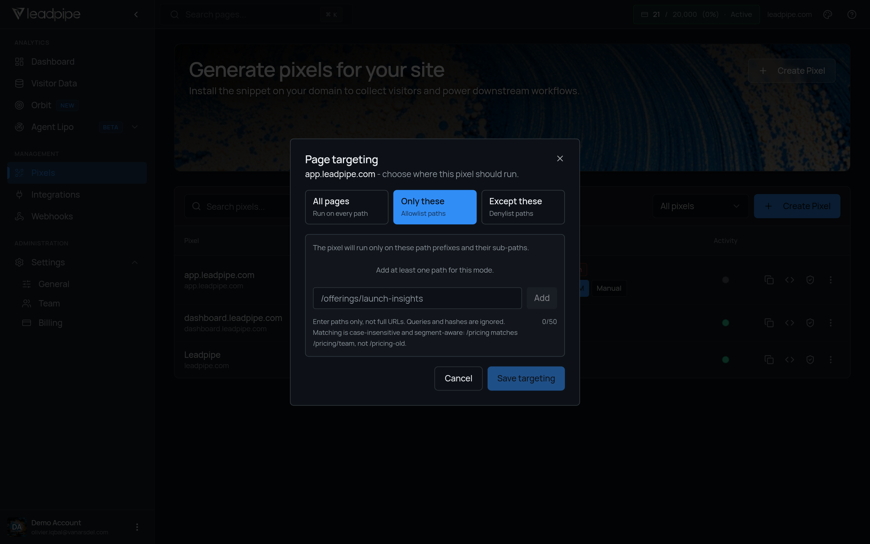 Include-only page targeting
