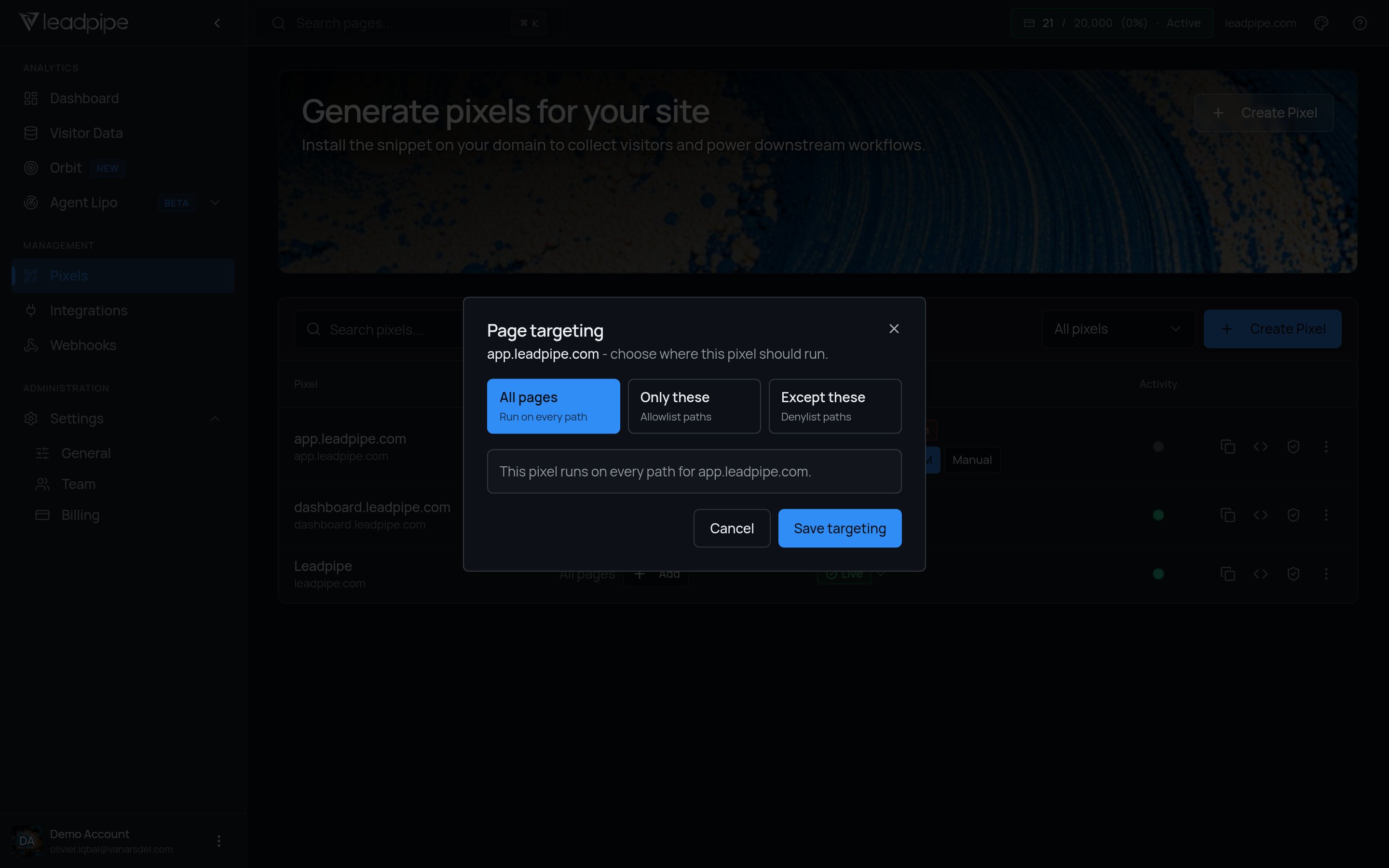 Page targeting options