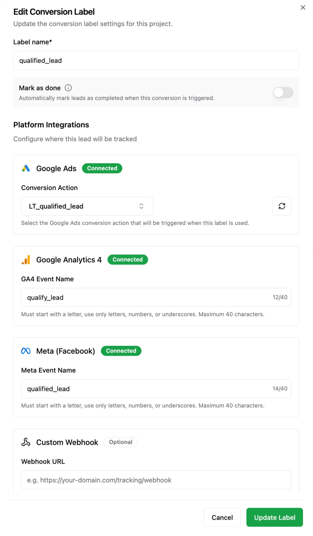 Create conversion label