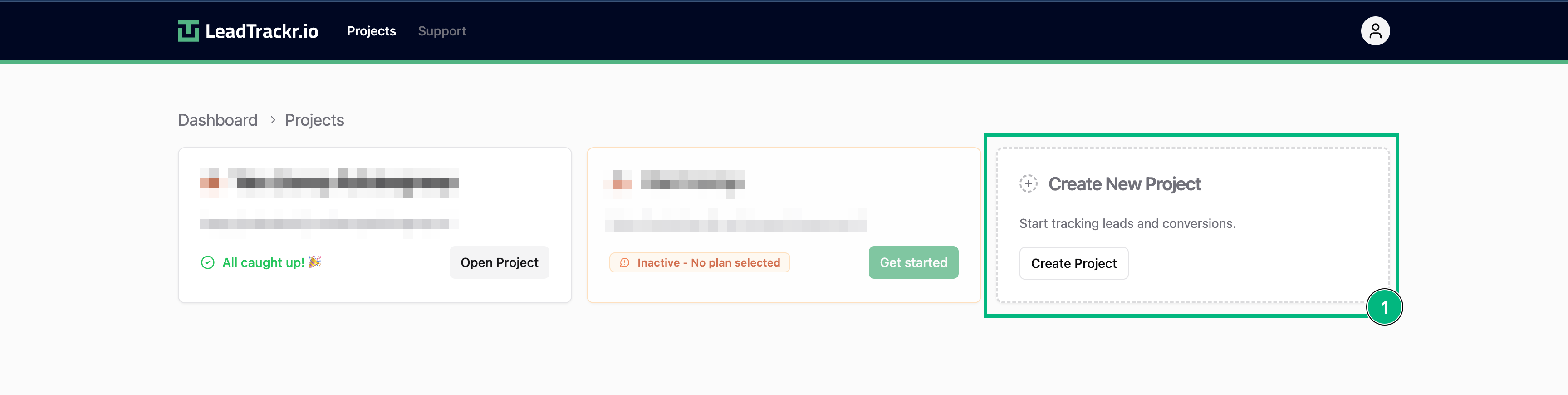 Create new project screen