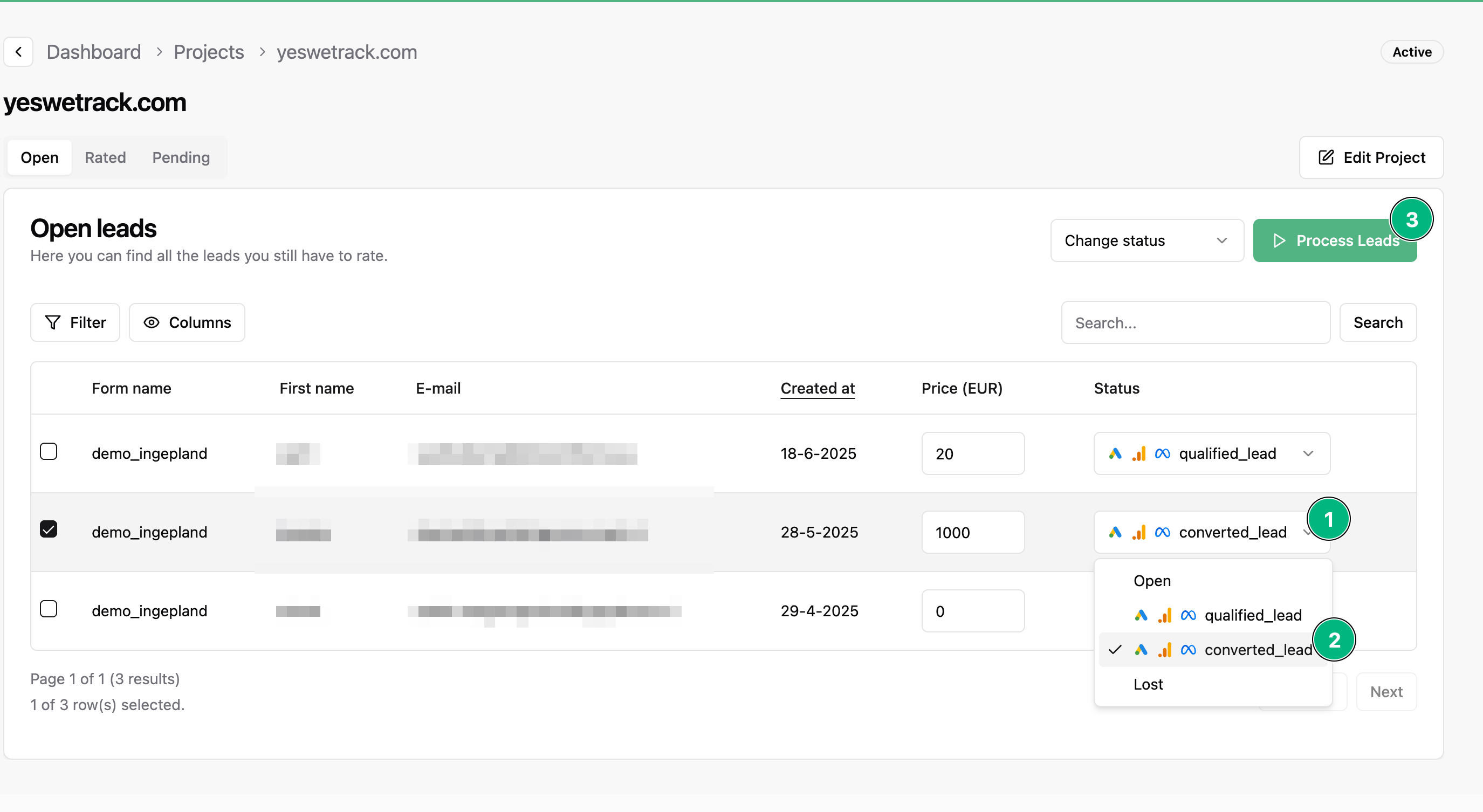 Rate leads interface