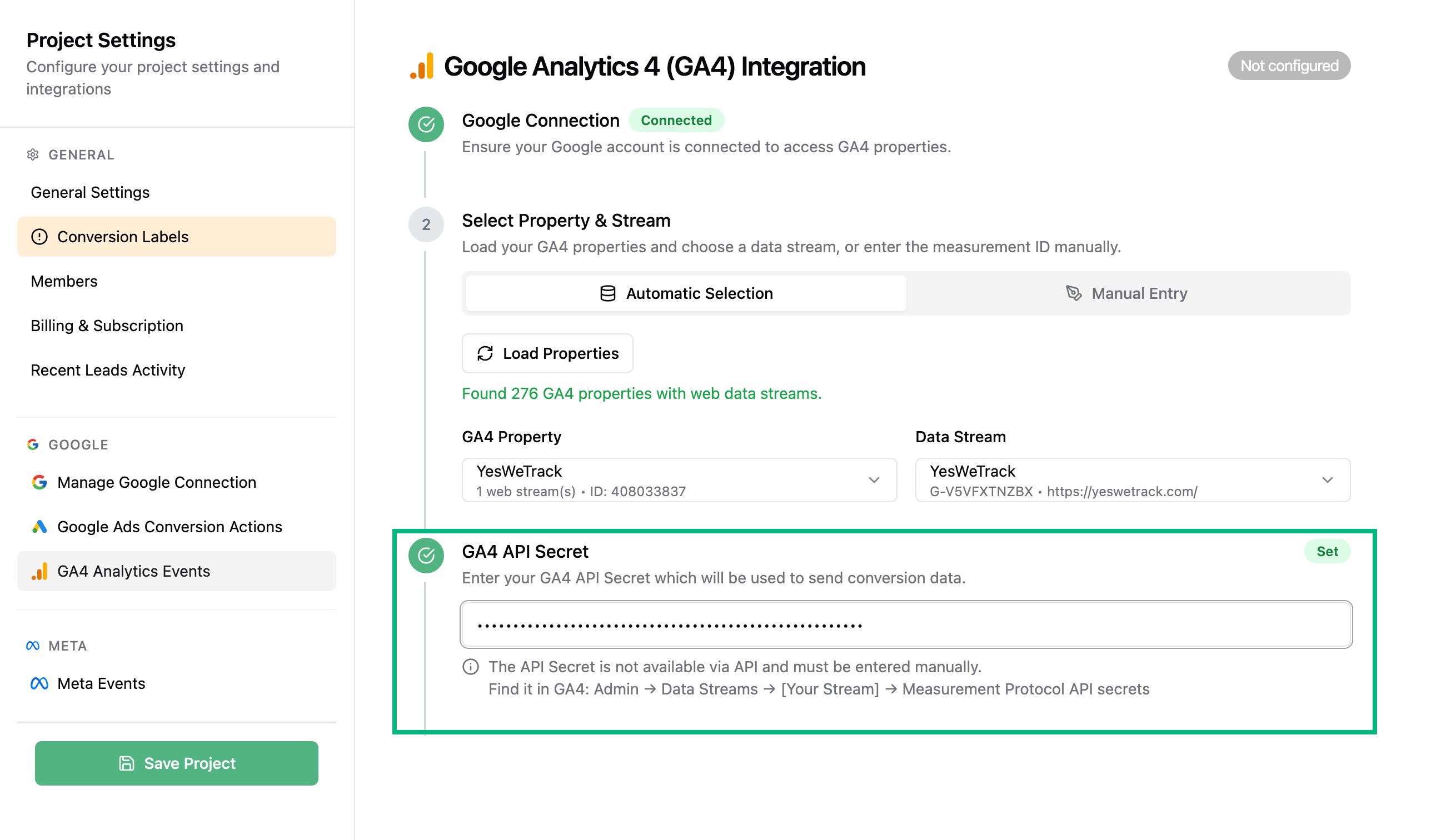 Paste API secret in LeadTrackr