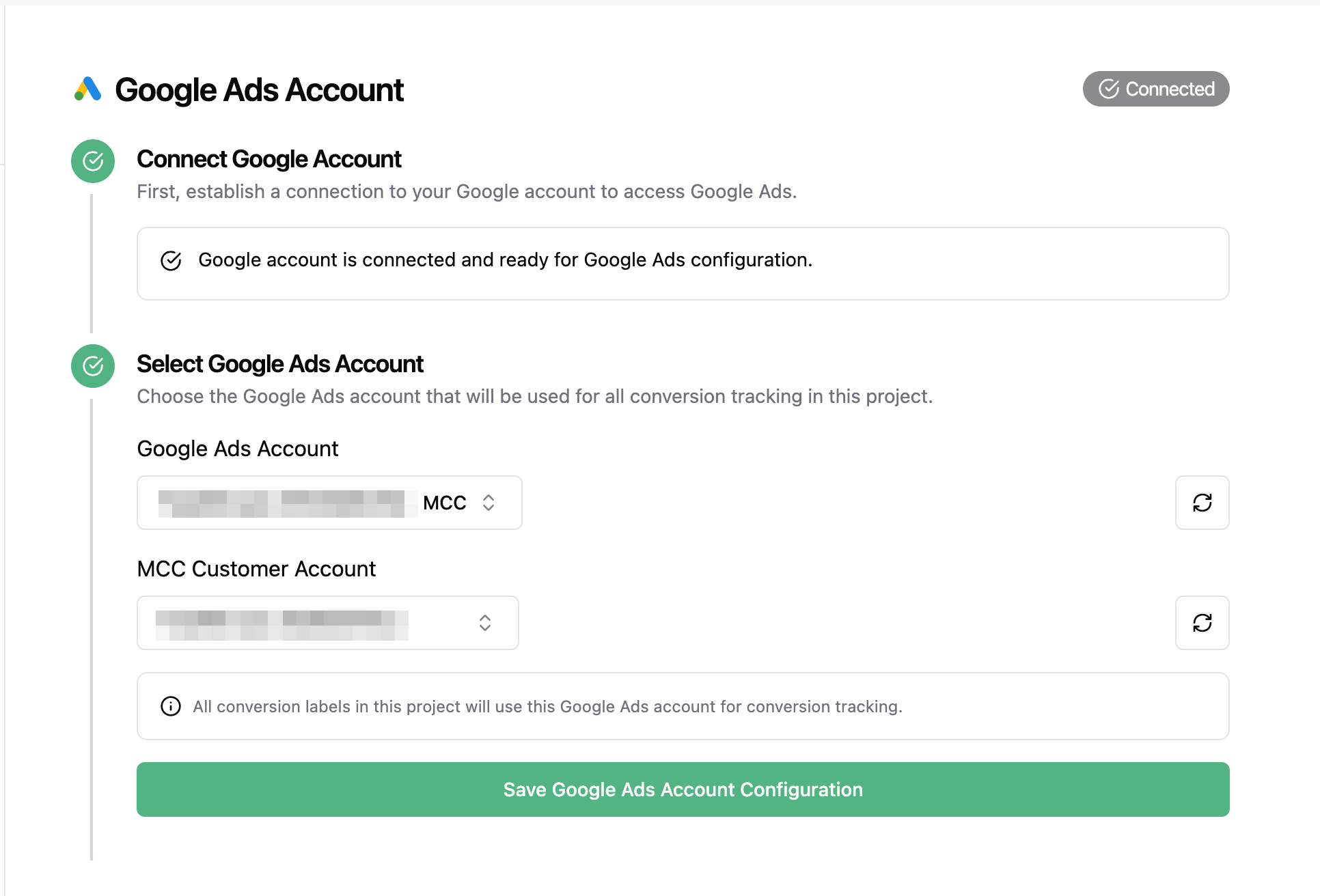 Select Google Ads account