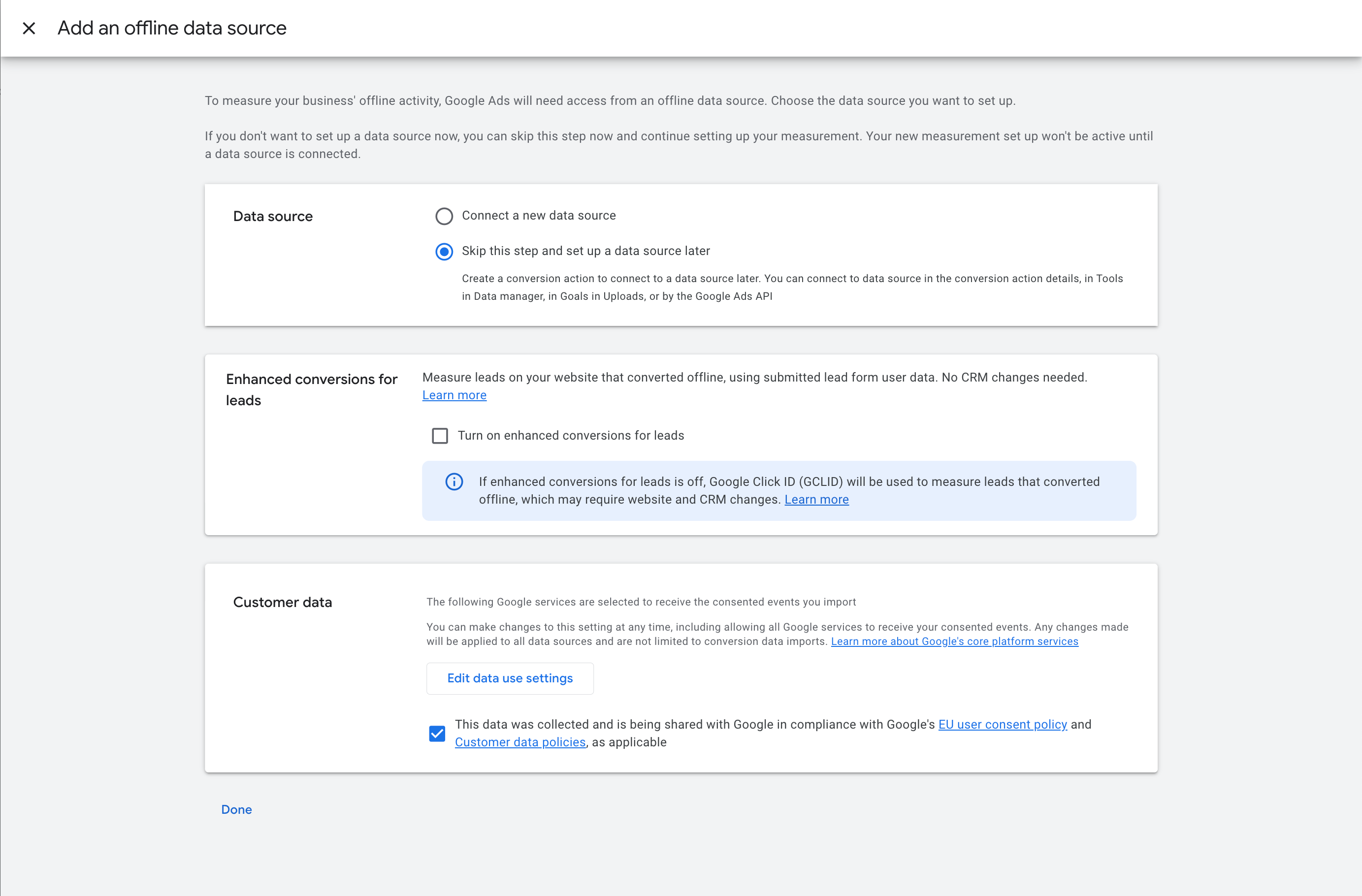 Data source settings