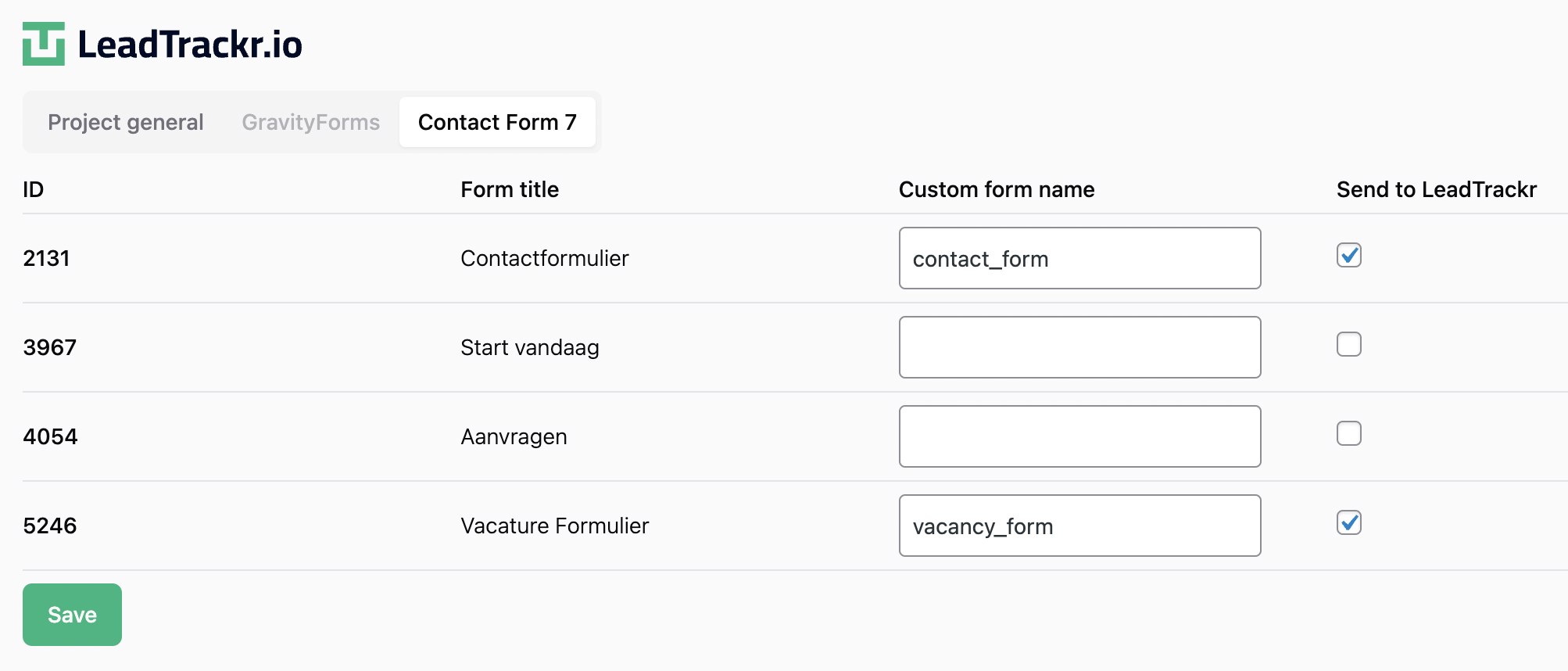 Enable form tracking