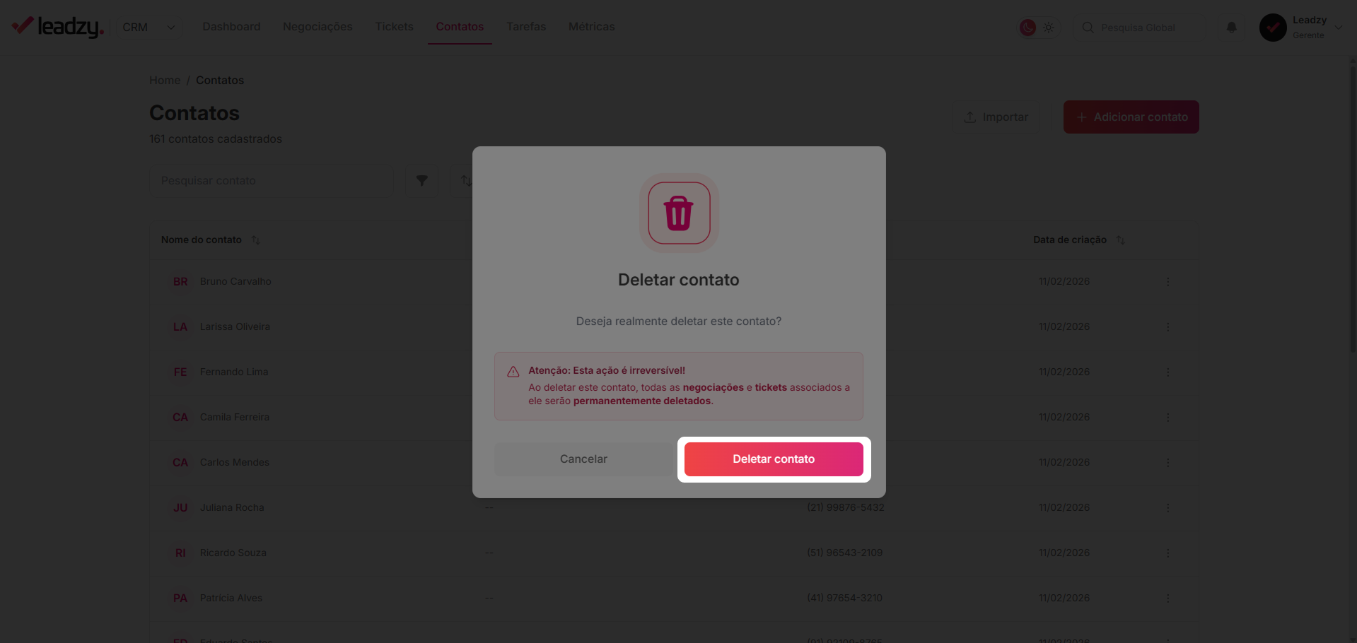button confimar exclusão
