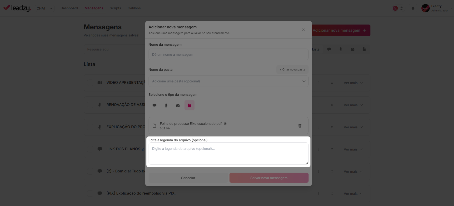 Msg Legenda Documento