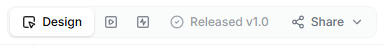 The top toolbar after a release — the view switcher, the Release button showing Released v1.0, and the Share button