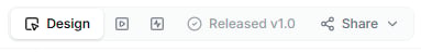 The top toolbar after a release — the view switcher, the Release button showing Released v1.0, and the Share button
