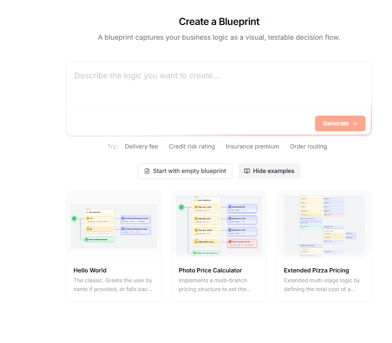Create Blueprint page with example templates expanded