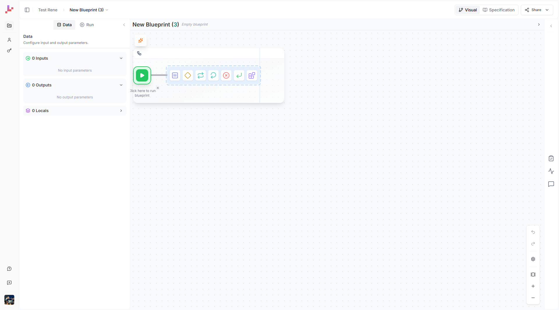 Empty Blueprint with Start node and element palette