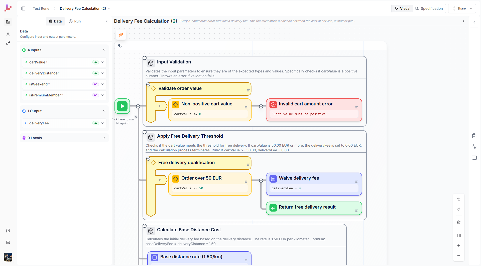 Generated Delivery Fee Calculation blueprint in the editor