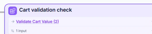 A call node showing "Cart validation check" with a link to the Validate Cart Value sub-blueprint